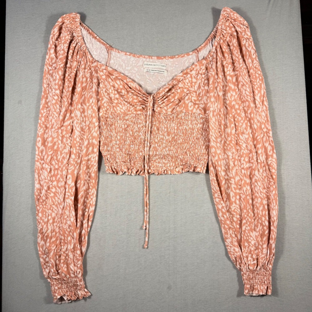 Urban Outfitters Smocked Crop Top Animal Print Long Balloon Sleeve Medium